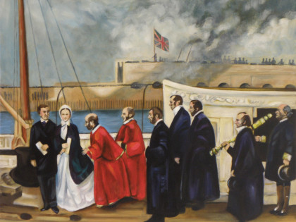 Katie Chappell recreates Painting by R.H.C. Ubsdell  of the future Edward VII and his new bride destroyed by bombing in WW2